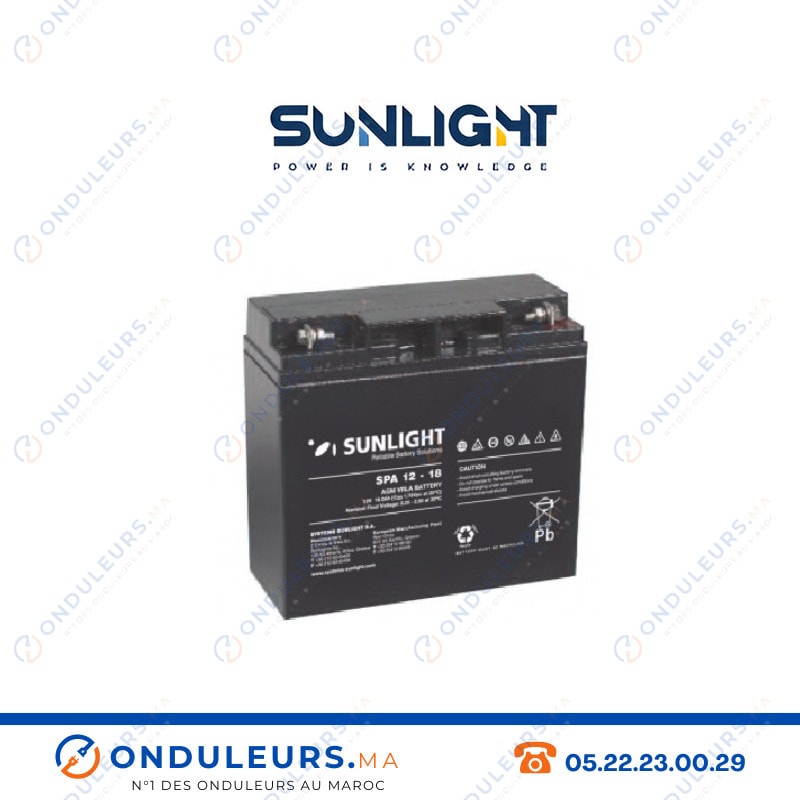 Batterie SUNLIGHT 12V 18AH SPA étanche VRLA AGM